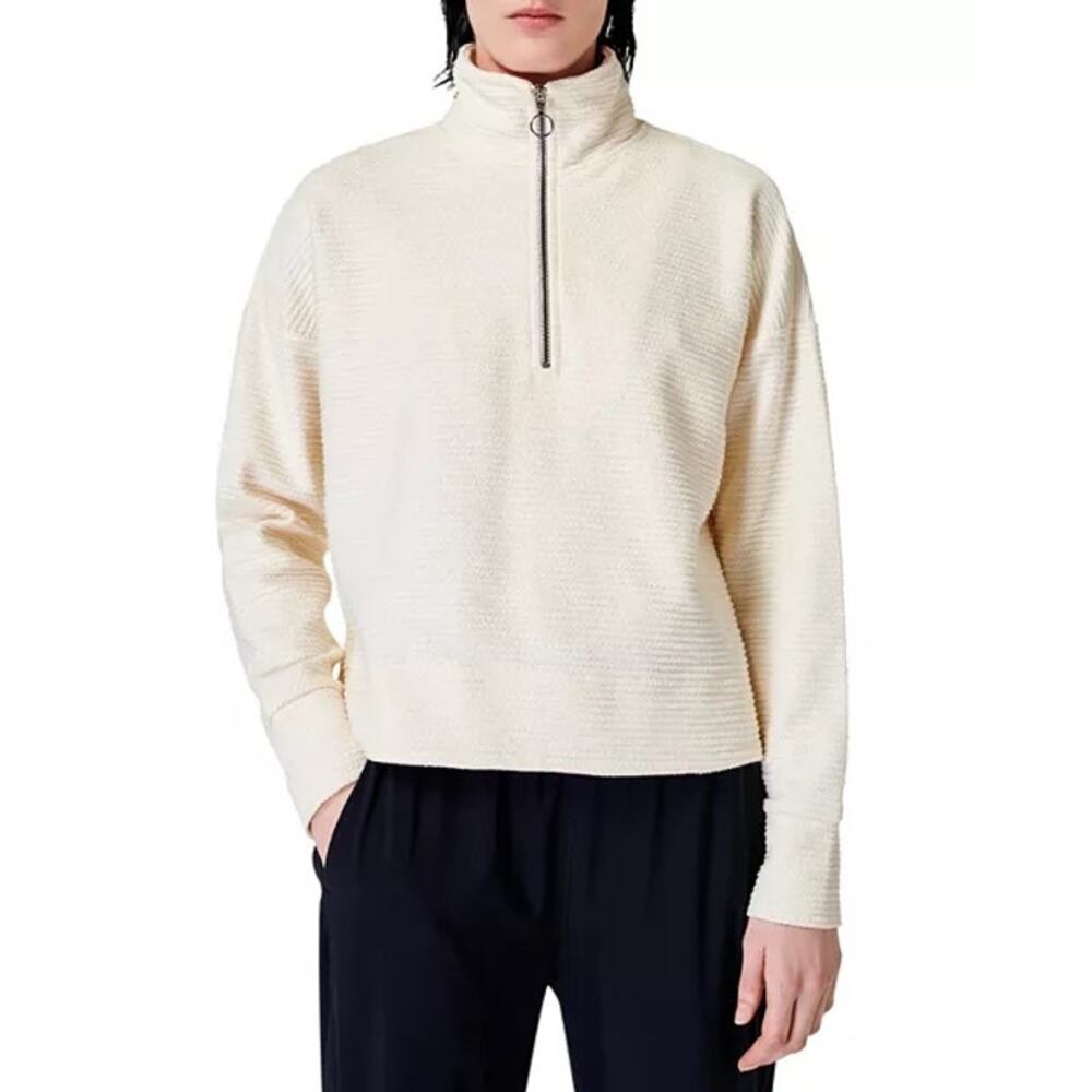 Sweaty Betty Cream Rest Up Half Zip Long Sleeve Textured Pullover Size 4